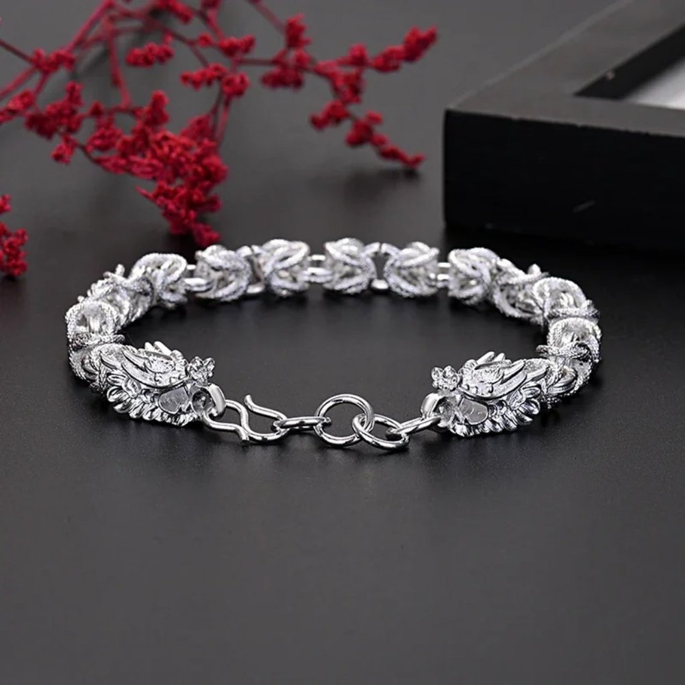 Beautiful Dragon's Head Link Bracelet Stamped .925 Solid Sterling Silver - Picture 3 of 4
